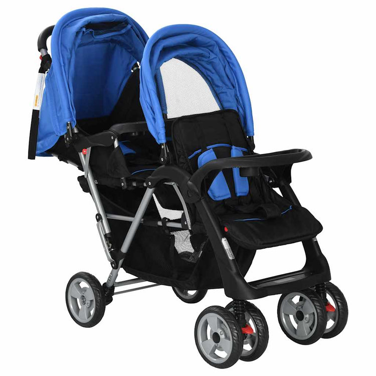 Porte-poussette Vidaxl Double en acier bleu et noir