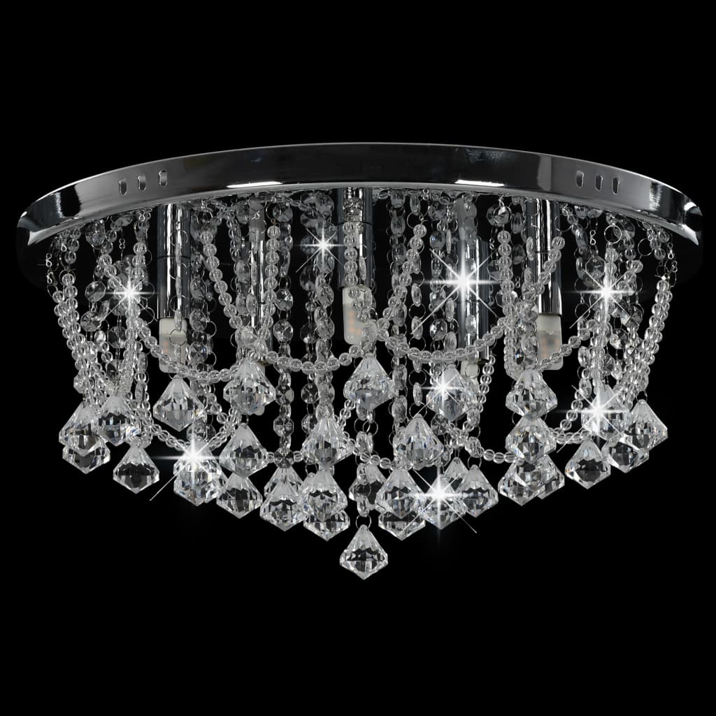 Vidaxl plafond avec des perles de cristal autour de 4xg9 de couleur argentée