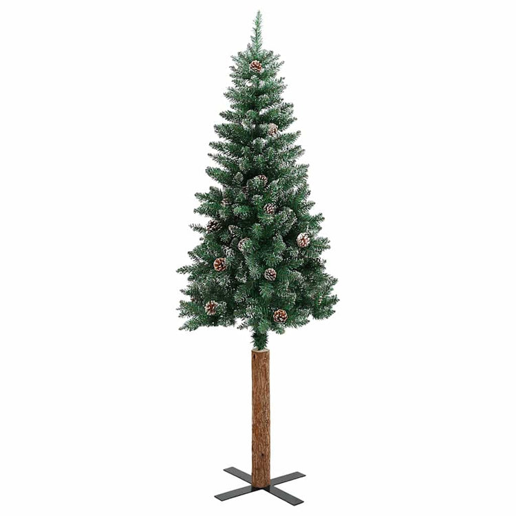Vidaxl Christmas Tree avec du vrai bois et de la neige étroite 210 cm verts