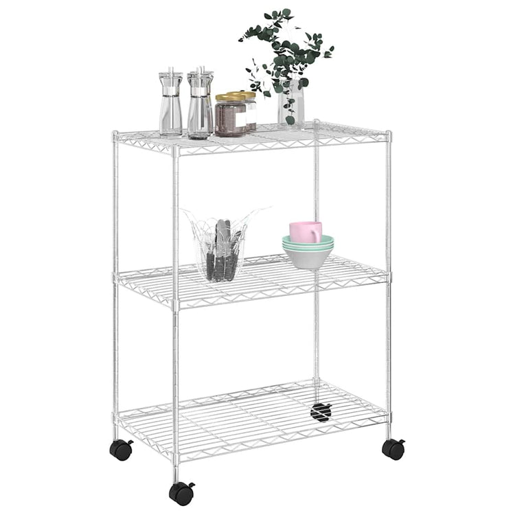 Rack de stockage Vidaxl avec roues 3 couches 150 kg 60x35x81 cm de couleur chromée