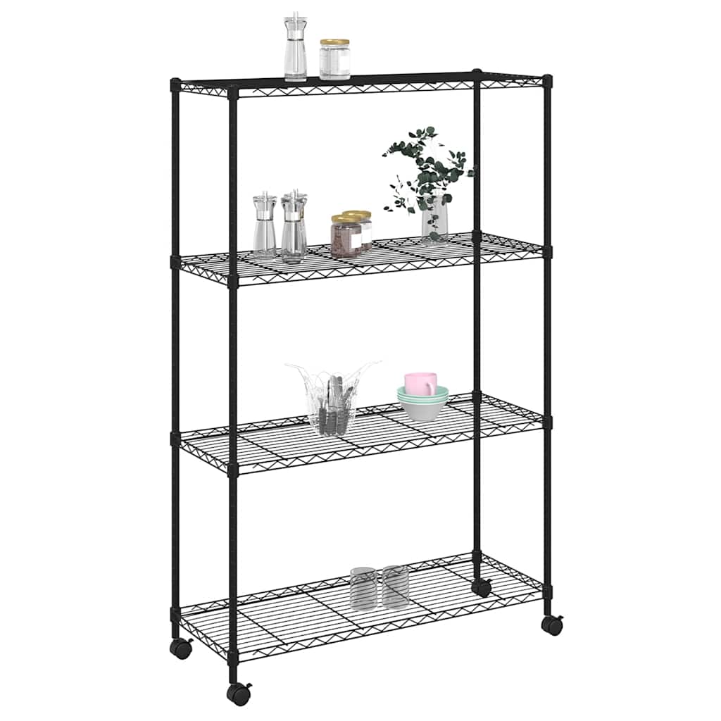 Rack de stockage Vidaxl 4 couches avec roues 200 kg 90x35x142 cm noir