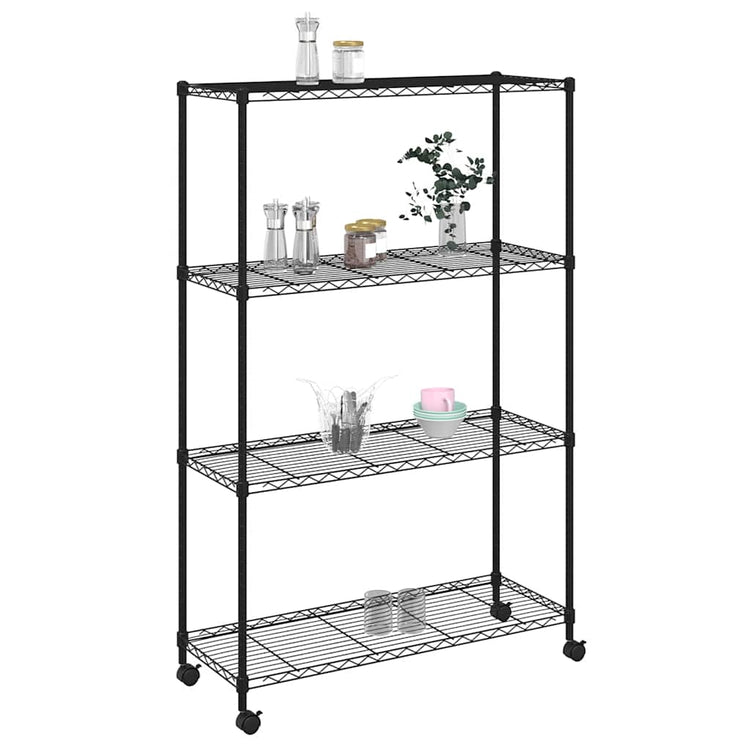 Rack de stockage Vidaxl 4 couches avec roues 200 kg 90x35x142 cm noir
