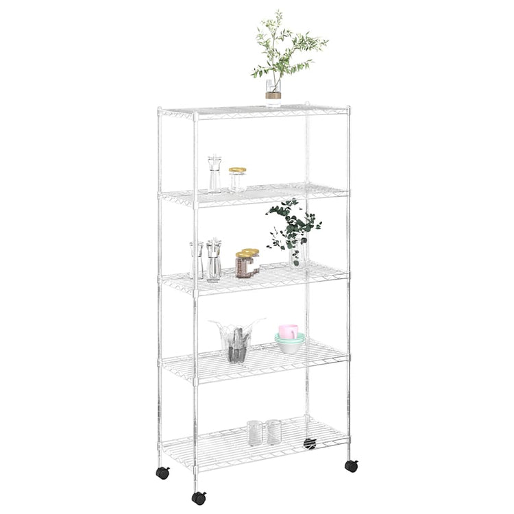 Rack de stockage Vidaxl 5 couches avec roues 250 kg 75x35x155 cm de couleur chromée