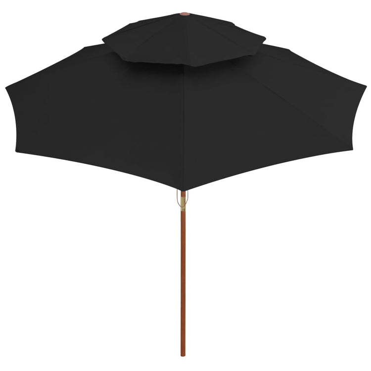 Vidaxl Parasol Double Decker avec poteau en bois 270 cm noir