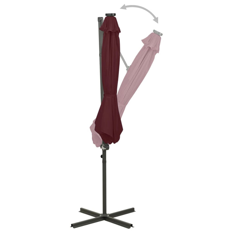 Vidaxl Parasol flottant avec poteau et éclairage LED 300 cm Bordeaux rouge
