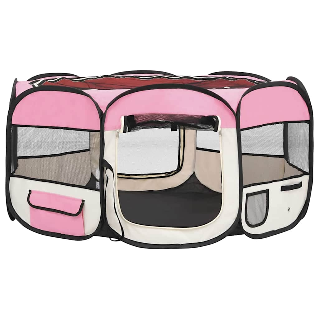 Vidaxl Dog Ren pliable avec un sac de porte-avions 145x145x61 cm rose