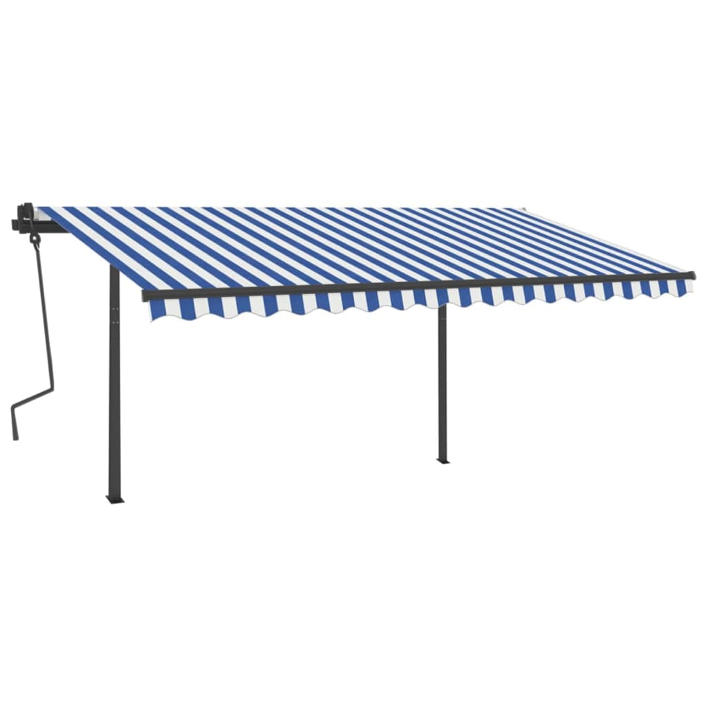 Vidaxl luifel extensible manuellement avec des poteaux 4x3 m bleu et blanc