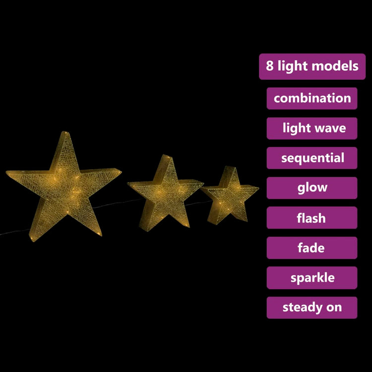 Vidaxl Christmas Decoration Stars 3 ST LED à l'extérieur à l'intérieur de Mesh Gold colored