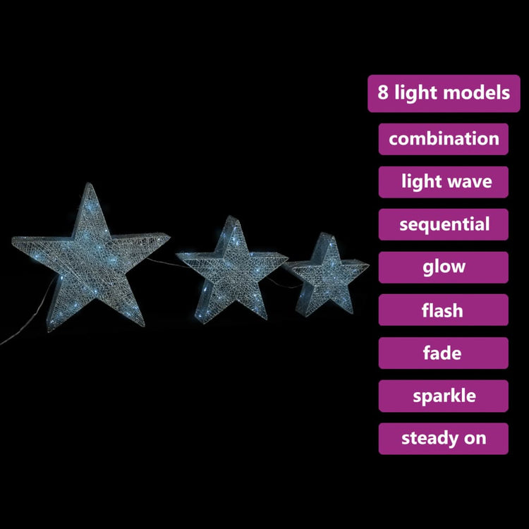 Vidaxl Christmas Decoration Stars 3 ST LED à l'extérieur à l'intérieur de la maille argentée colorée