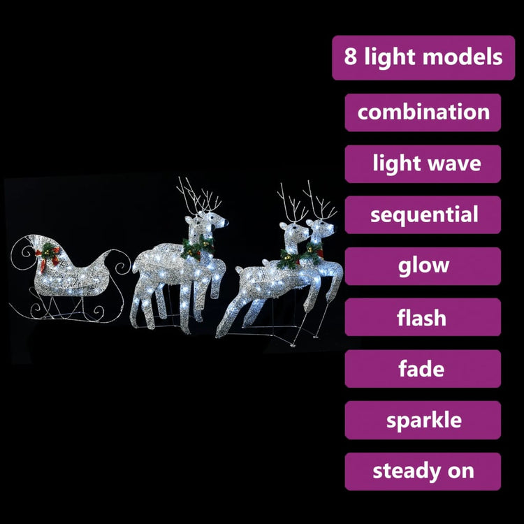 Vidaxl Buitenkerstontiering Rendieren and Slee 100 LEDS Silver Colored