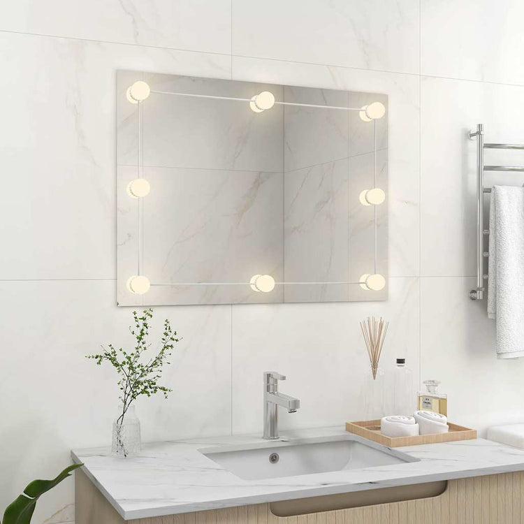 Miroir mural vidaxl sans cadre de lampes à LED de verre