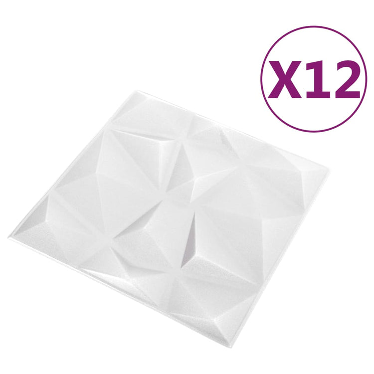 Vidaxl 12 stage de mur 3d diamant 3 m² 50x50 cm blanc