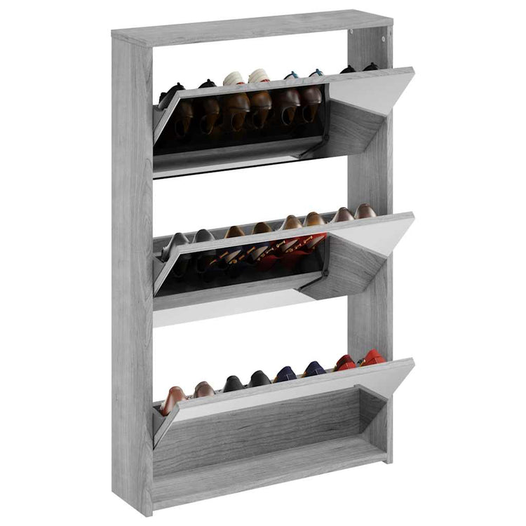 Armoire à chaussures Vidaxl avec miroir 3 couches 63x17x102.5 cm Gray Sonoma
