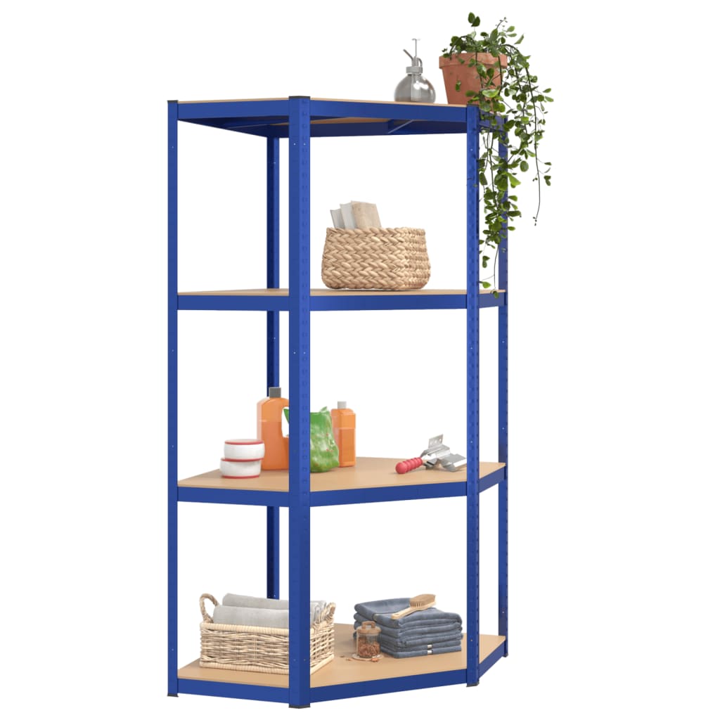 Vidaxl Hoekrek à 4 couches en acier et bleu en bois transformé