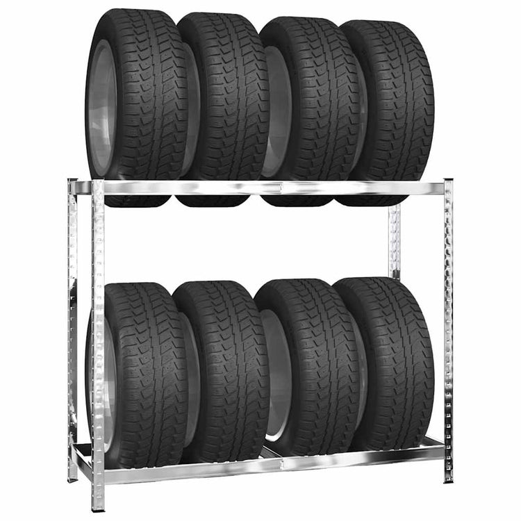 Racks de pneus Vidaxl 2 couches 2 PCS 110x40x110 cm en acier argenté coloré