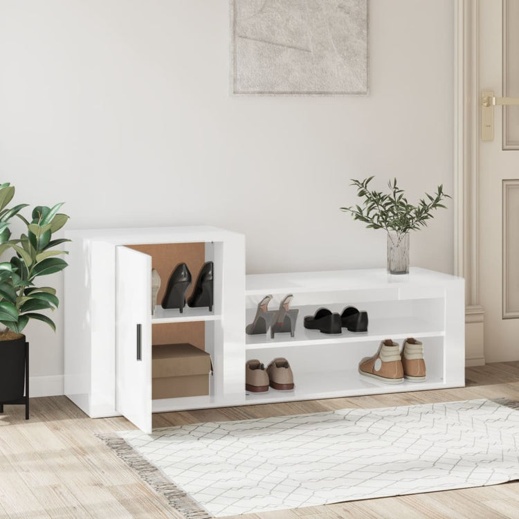 Armoire à chaussures vidaxl 130x35x54 cm en bois de bois haut brillant blanc