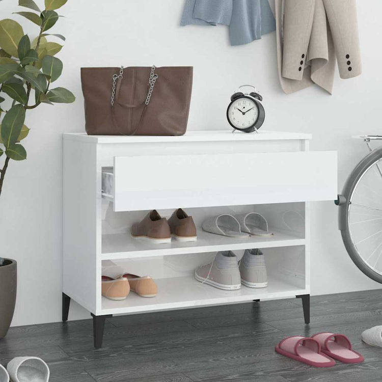 Armoire à chaussures Vidaxl 70x36x60 cm en bois de bois haute brillant blanc