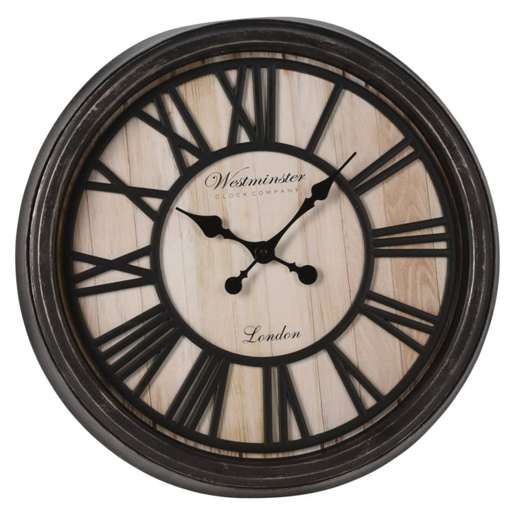 H S Collection H S Collection Mur Clock London Figures romaines noir et naturel