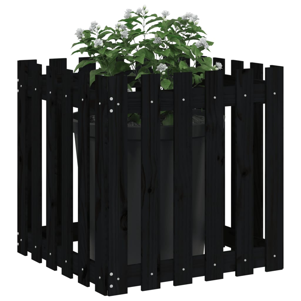 Boîte de planification Vidaxl avec clôture 60x60x60 cm en pin solide noir
