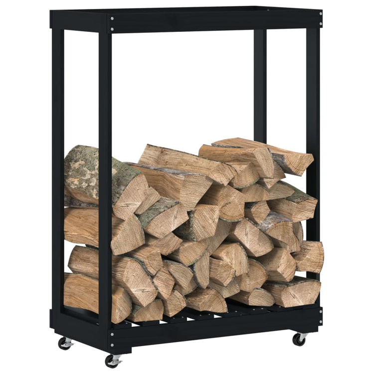Porte-bloc de bois vidaxl avec roues 76.5x40x108 cm en bois de pin noir