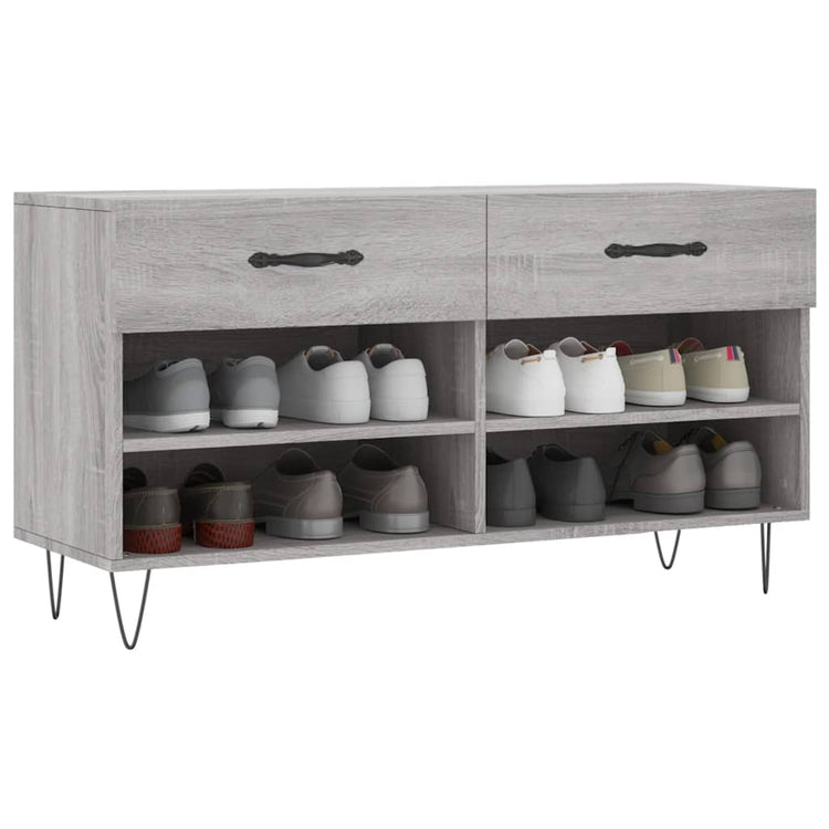 Canapé à chaussures Vidaxl 102x35x55 cm en bois de bois de bois de chêne Gris sonoma