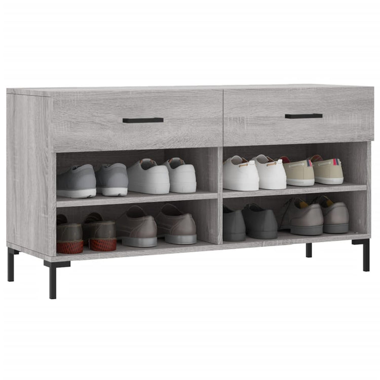 Canapé à chaussures Vidaxl 102x35x55 cm en bois de bois de bois de chêne Gris sonoma