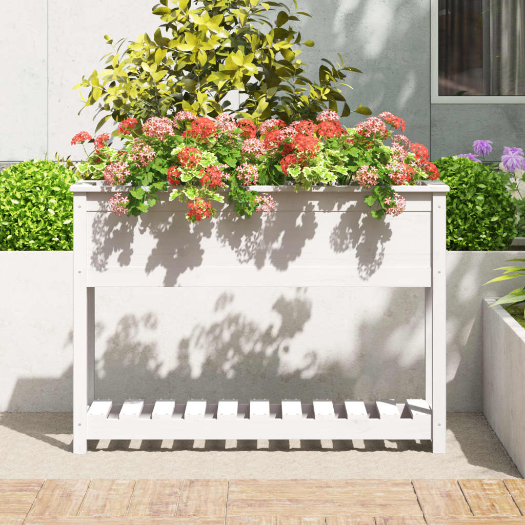 Planteur vidaxl avec étagère 111.5x34.5x81 cm en pin massif blanc