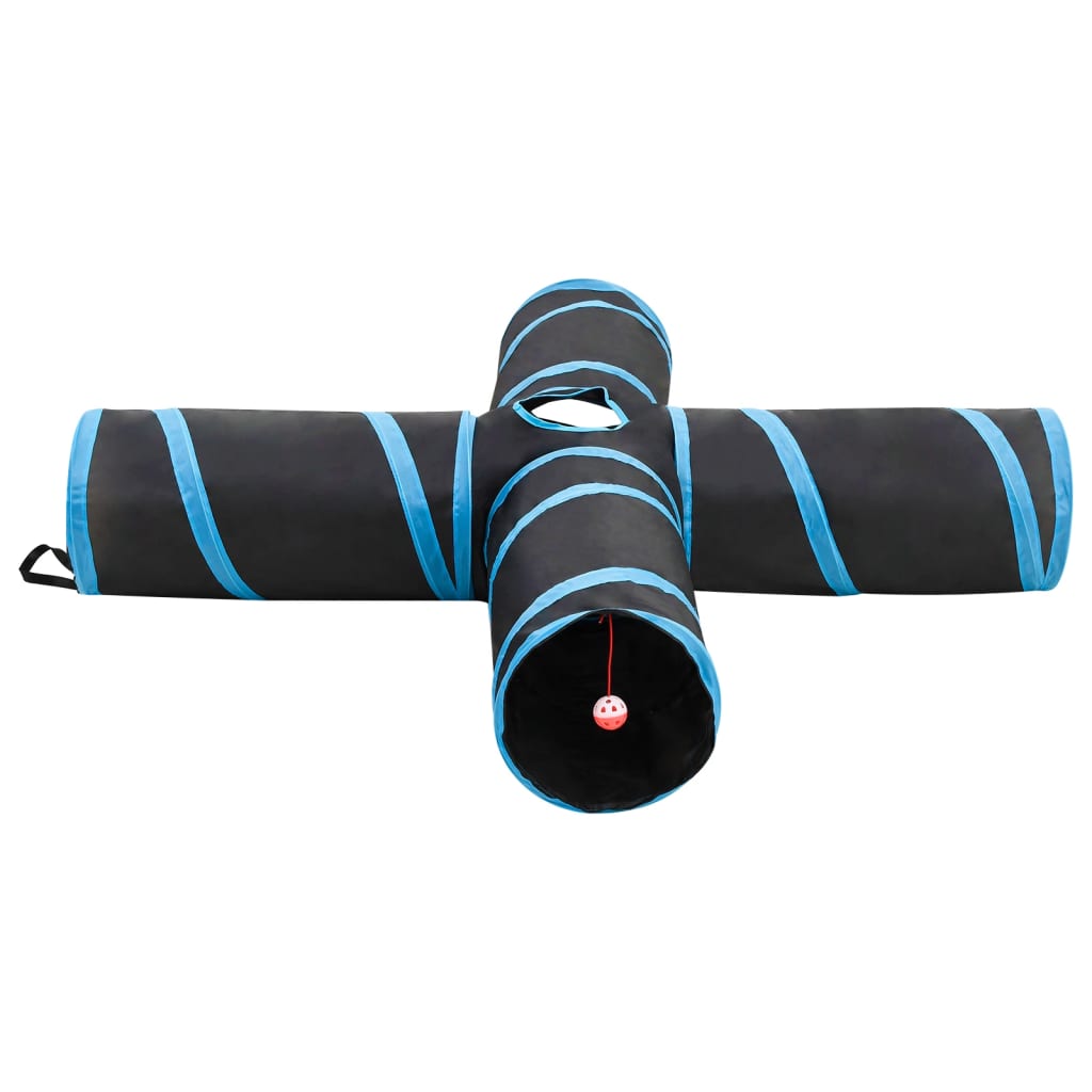 VidaXL tunnel pour chat 4 plis 132 cm polyester noir et bleu