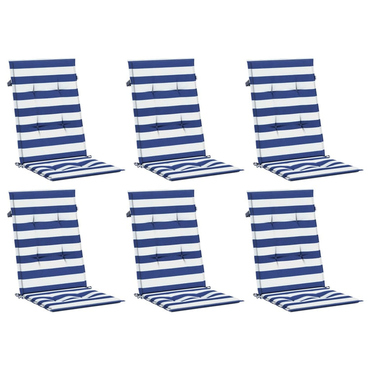 Coussins de chaise vidaxl 6 stage haut de dos en tissu rayé blanc et bleu