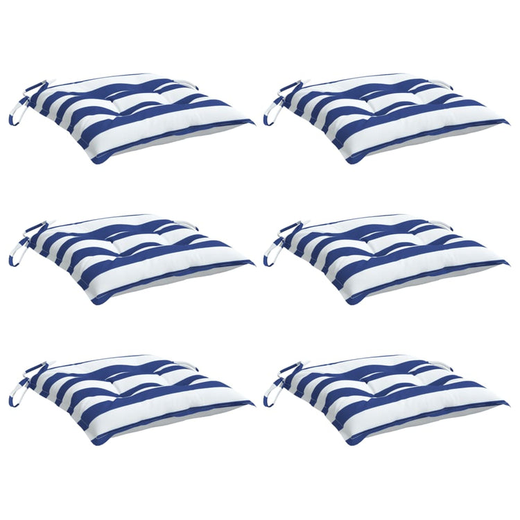 Coussins de chaise Vidaxl 6 ST 50x50x7 cm Tissu à rayures blanches et bleus