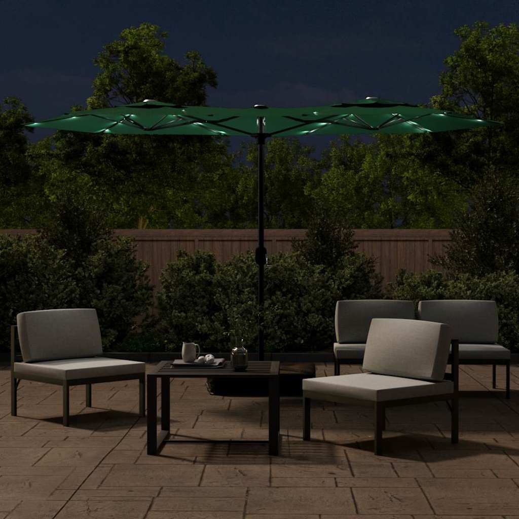 Vidaxl parasol double avec LEDS 316x240 cm vert