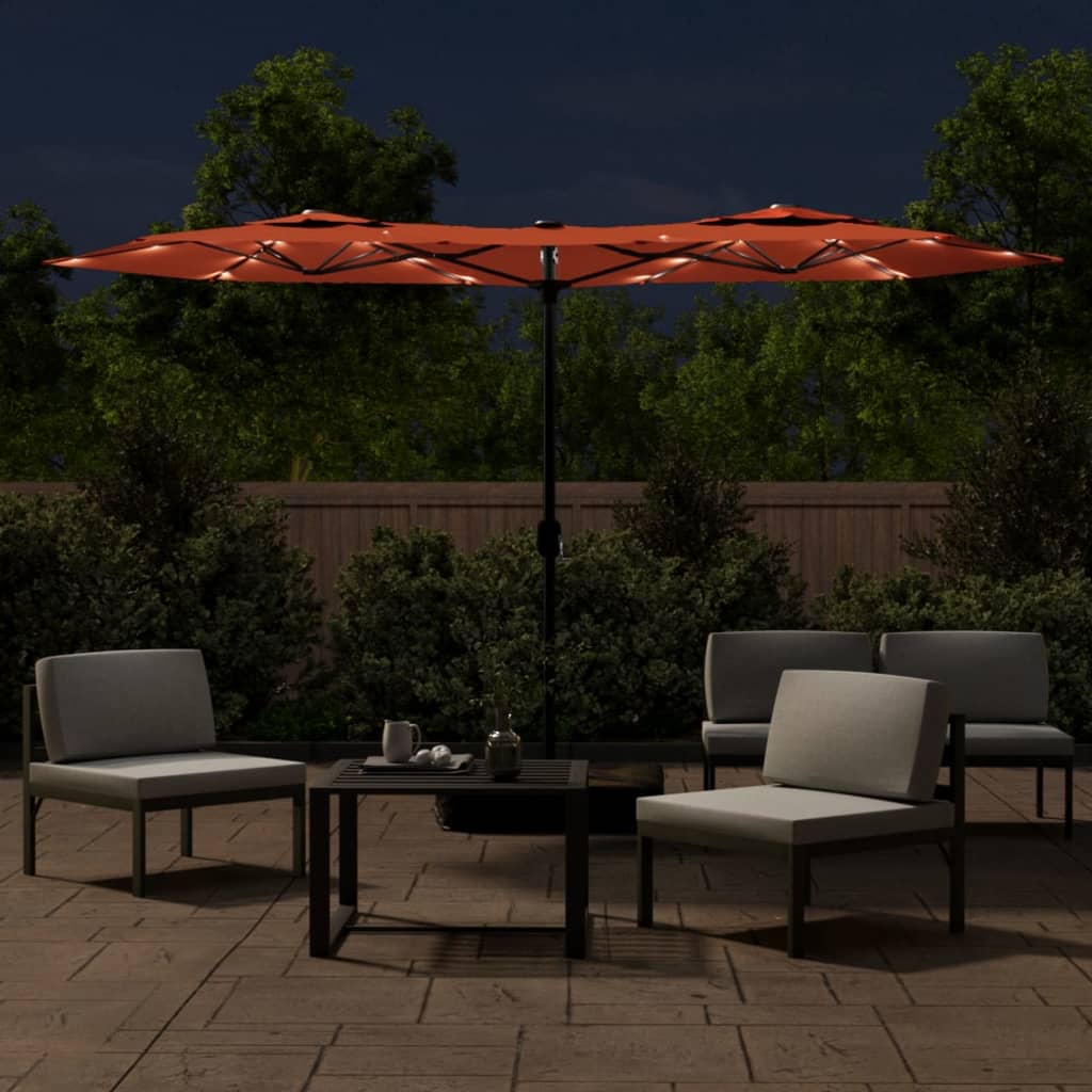 Vidaxl parasol double toit avec LEDS 316x240 cm en terre cuite -colored
