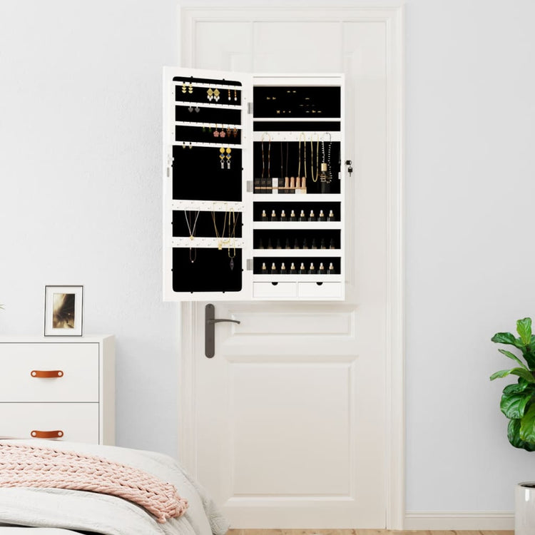 Vidaxl Jewelry Armoire avec miroir et mur à LED - blanc moulu blanc