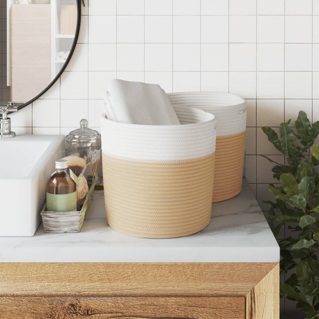 Paniers de rangement Vidaxl 2 STS Ø 28x28 cm Coton beige et blanc