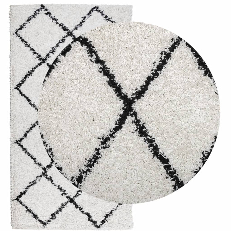 Tapis vidaxl SHAGGY HIGH PIE MODERNE 60X110 CM CRAME ET NOIR