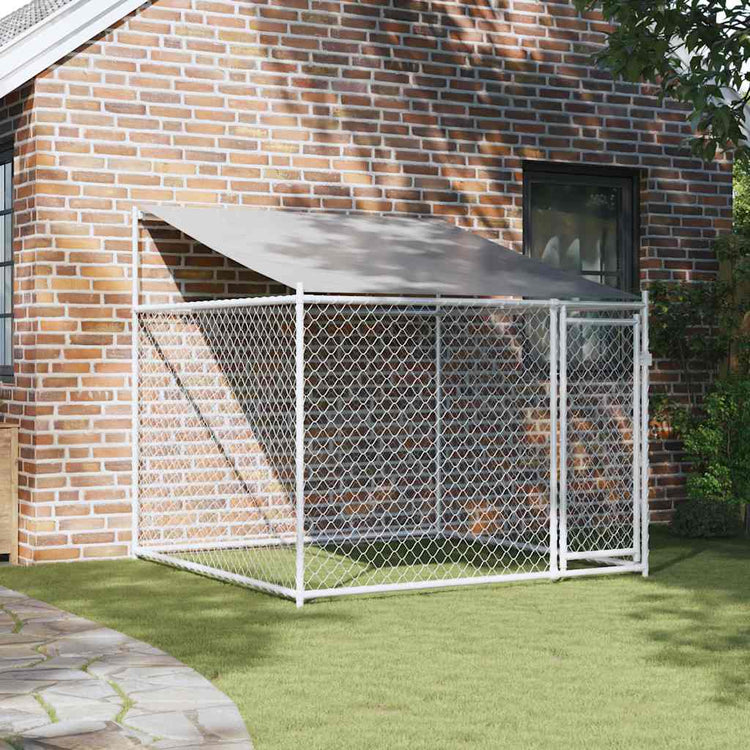 Vidaxl Dog Loft avec toit et porte 2x2x2 m Gray en acier galvanisé