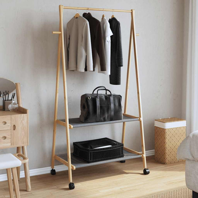 Rack de vêtements Vidaxl avec étagères et roues 96x45.5x155,5 cm de bambou