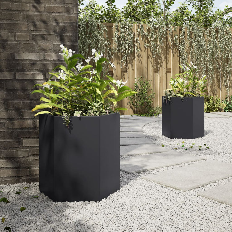 Vidaxl Planters 2 St Hexagon 46x40x45 cm en acier noir