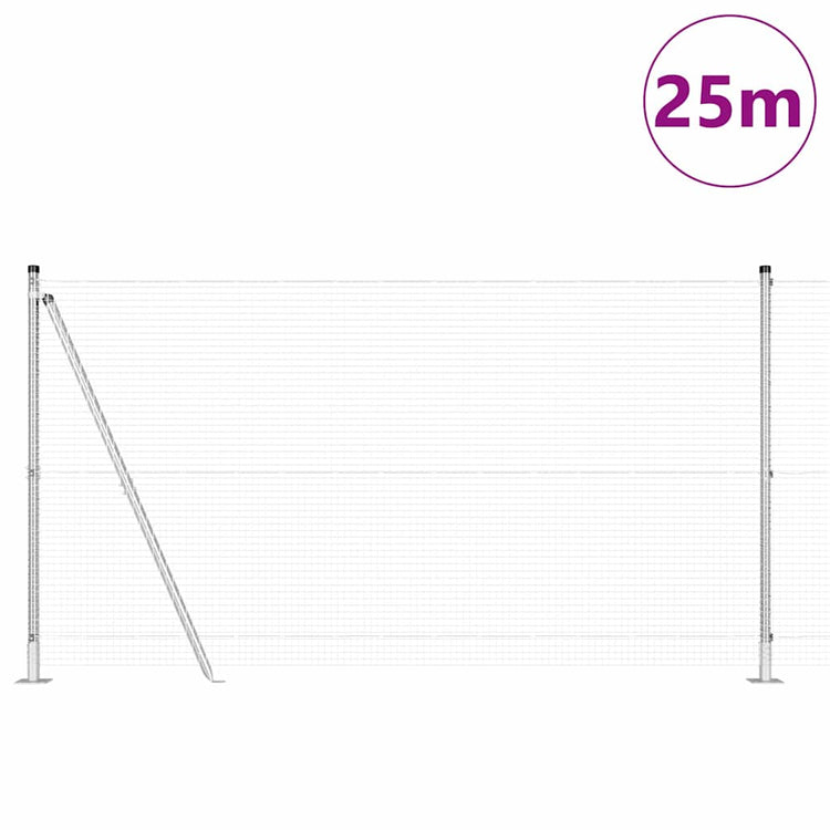 Vidaxl poteau de clôture argent 25 x 1,2 m (maille 19 x 19 mm) acier