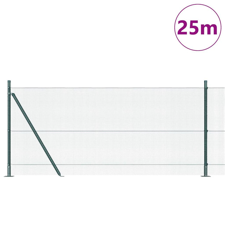 Vidaxl poteau de clôture vert 25 x 1 m (maille 12 x 12 mm) acier