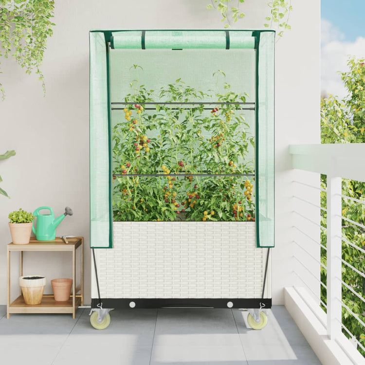 Planteur vidaxl élevé avec couverture et roues 80x50x182 cm rattanlook