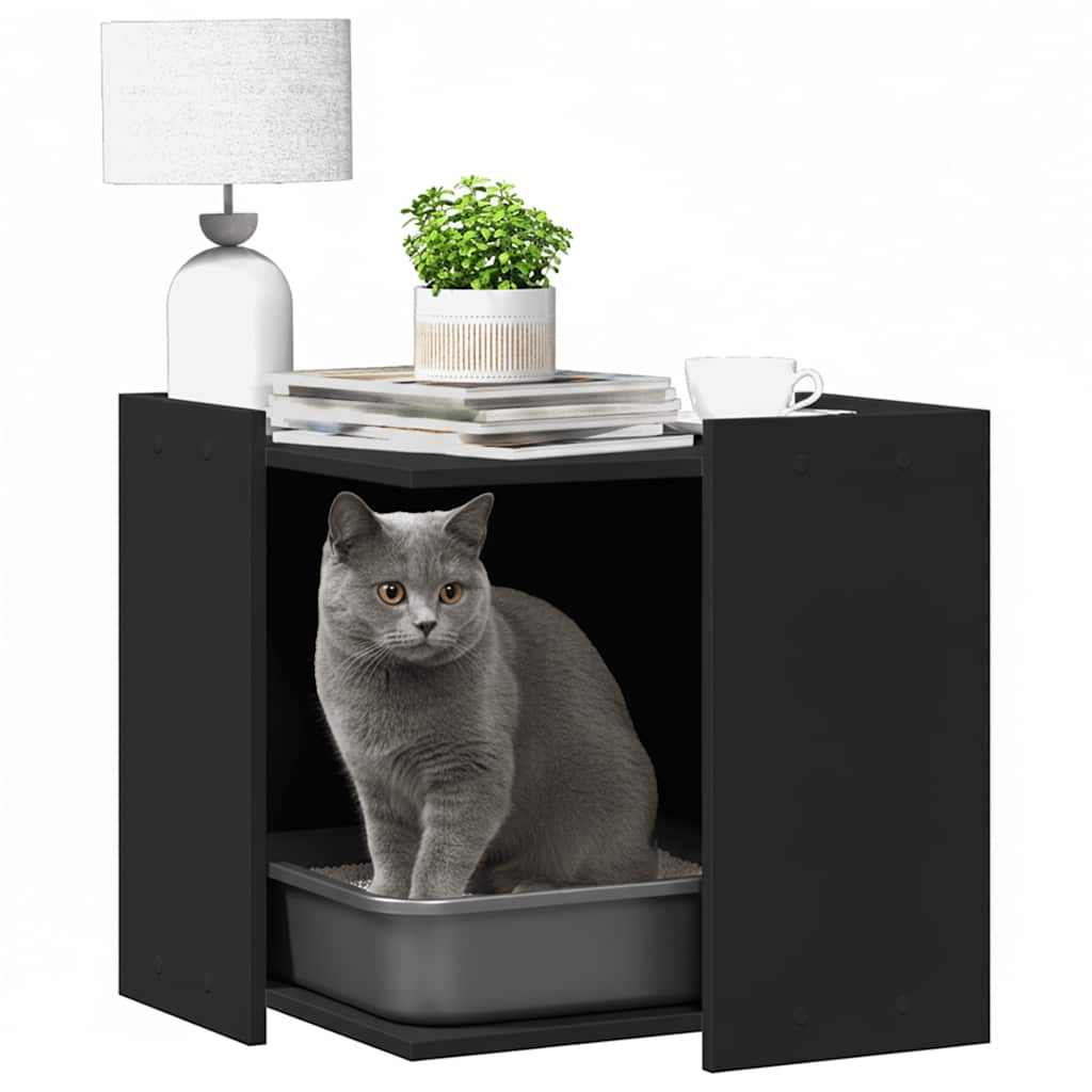 Vidaxl kattenbakkast 53x53x51 cm Bois transformé noir