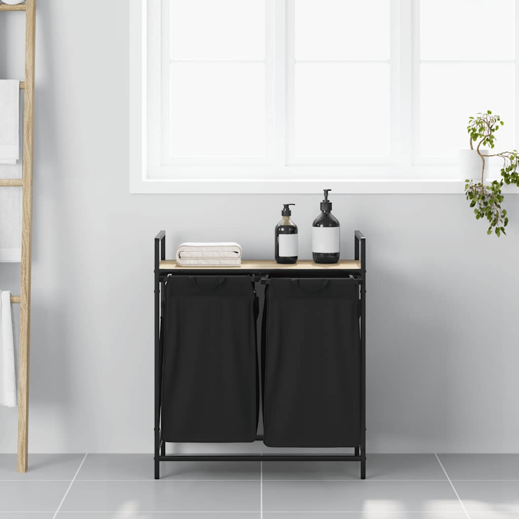 Vidaxl panier à linge 2 compartiments avec étagère couleur chêne sonoma