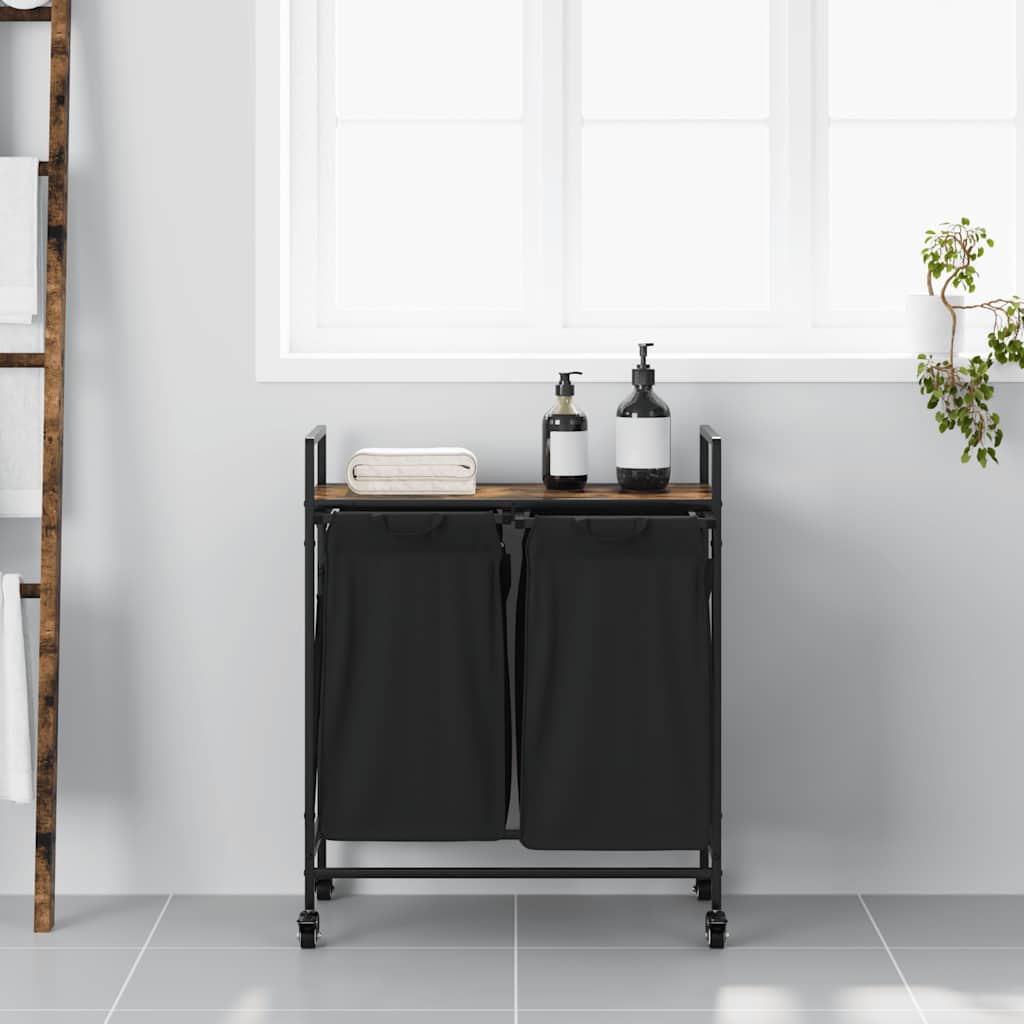 Vidaxx panier à linge 2 compartiments avec étagères, chêne fumé