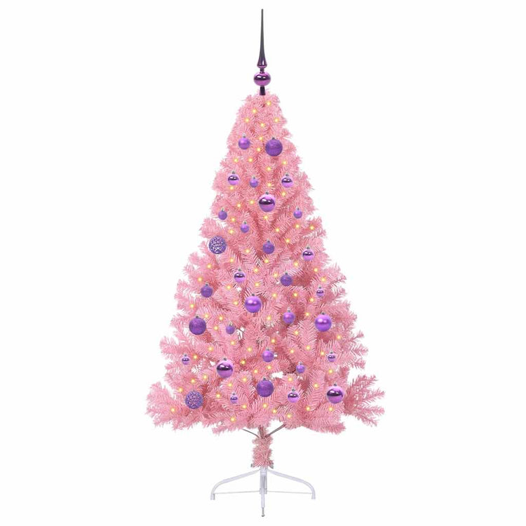 VidaXL sapin de Noël artificiel illuminé avec 150 LED rose 150 cm PVC