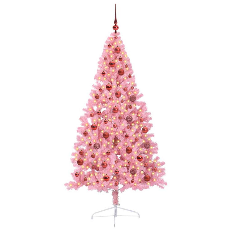 VidaXL sapin de Noël artificiel illuminé avec 300 LED rose 180 cm PVC