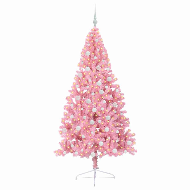 VidaXL sapin de Noël artificiel illuminé avec 300 LED rose 180 cm PVC