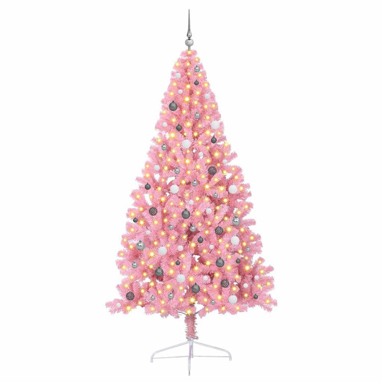 VidaXL sapin de Noël artificiel illuminé avec 300 LED rose 240 cm PVC