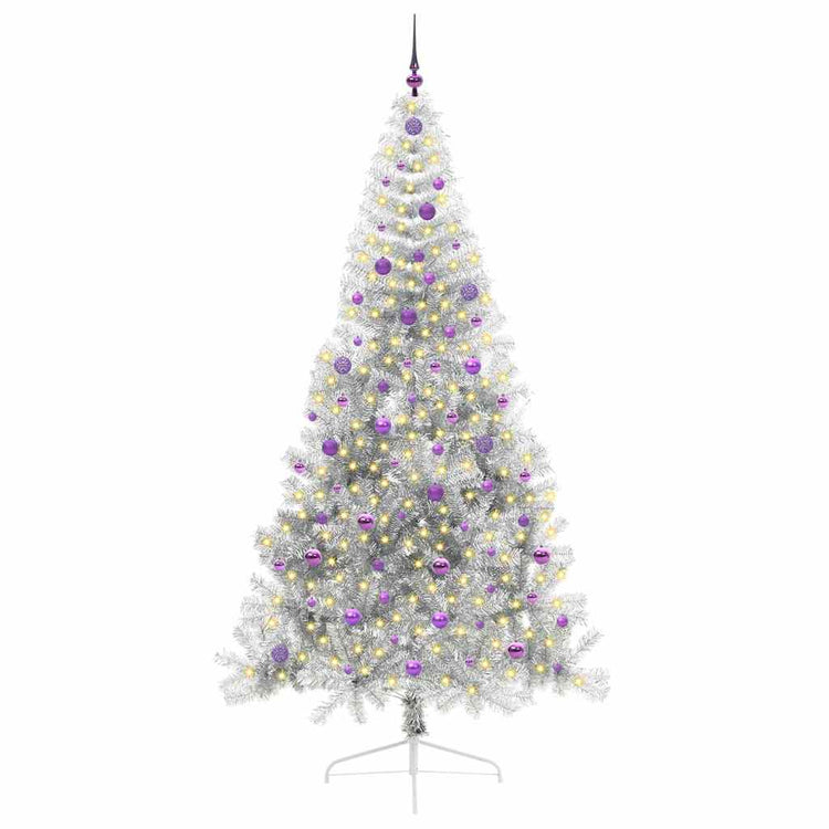 Vidaxx sapin de Noël artificiel illuminé avec 300 LED argent capuchon 240 cm