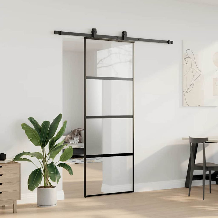 VidaXL porte coulissante avec ferrures 76x205 cm verre trempé noir